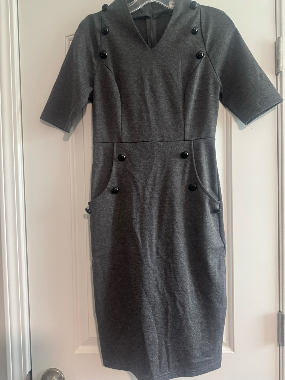 Grace Karin Charcoal Gray Midi Dress with Button Accents